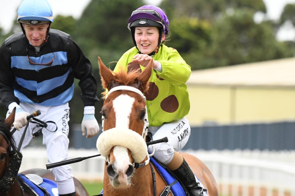 Alana Kelly returns to the mounting yard on Hot Seat after winning the Hygain Winners Choice Benchmark 58 Handicap at Ballarat Synthetic on Tuesday. Picture: REG RYAN RACING PHOTOS