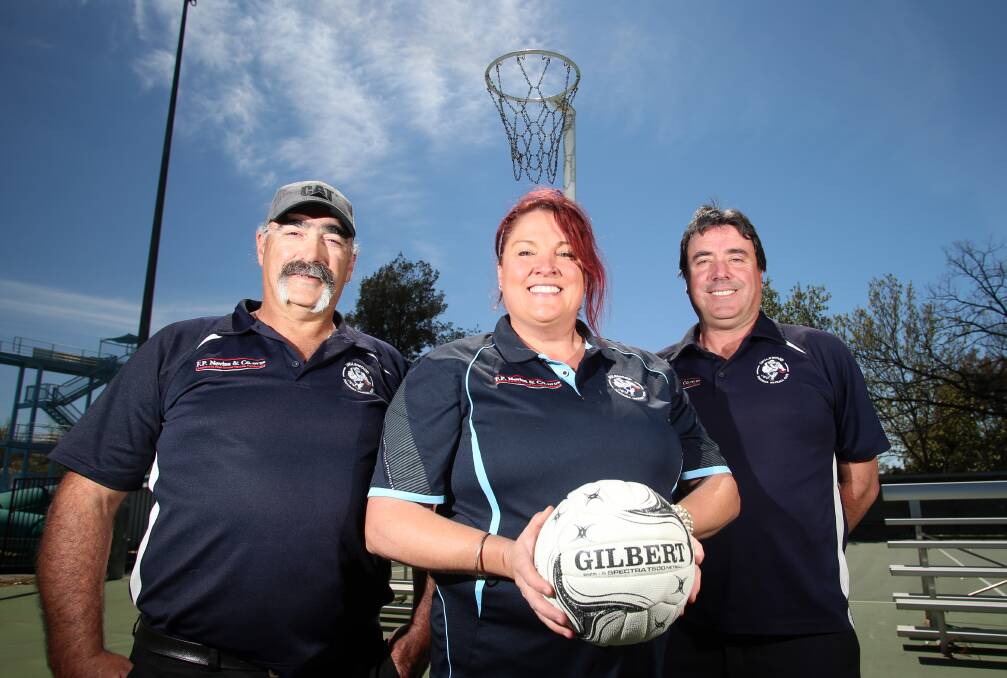 New Inglewood netball coach Mandy Burrill-Grinton with new club president Chris Cohalan and former president Andrew Nevins. Picture: GLENN DANIELS