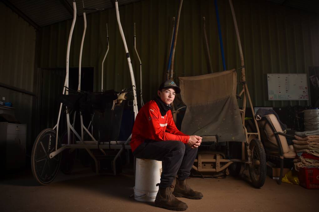 LOVING LIFE IN THE SULKY: Jordan Leedham reflects on his harness racing journey so far at Kate Hargreaves and Alex Ashwood's stable at Shelbourne. Picture: DARREN HOWE