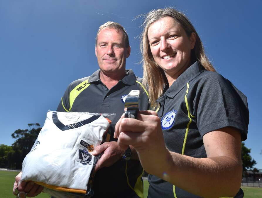 LIFE CHANGING EXPERIENCE: Craig Findlay and Paula Shay are looking forward to their Indian adventure. They are pictured with the uniform packs they will present to aspiring umpires in India. Picture: DARREN HOWE