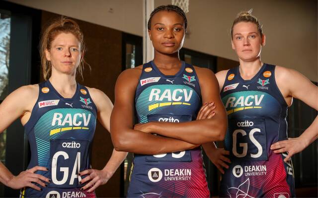 Tegan Philip, Mwai Kumwenda and Caitlin Thwaites have all re-signed with the Vixens for 2020. Picture courtesy Melbourne Vixens
