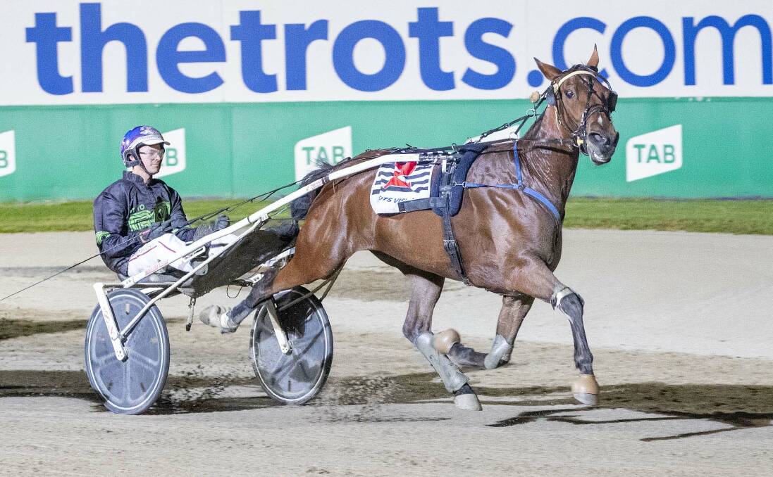 Ryan Sanderson completes his first metropolitan double with his win aboard the Jason McNaulty-trained Chissy at Melton on Saturday night. Picture: STUART McCORMICK