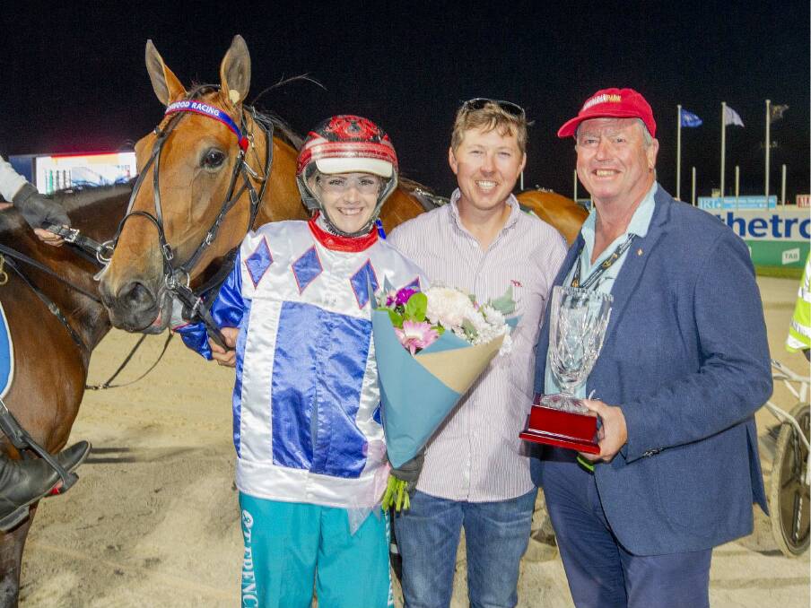 Tayla French and Alex Ashwood savour Group 2 success with La Serena at Melton, together with Aldebaran Park principal and race sponsor Duncan McPherson OAM. Picture: STUART McCORMICK

