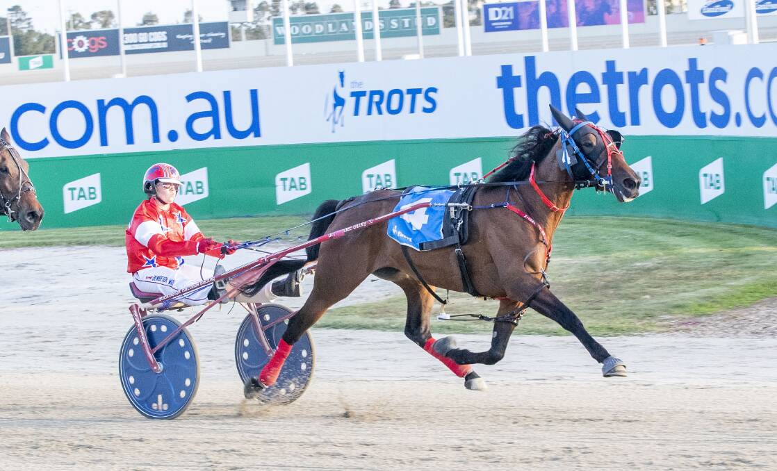 Maorishadow, driven by Denbeigh Wade, wins at Tabcorp Park Melton in December. Picture: STUART McCORMICK