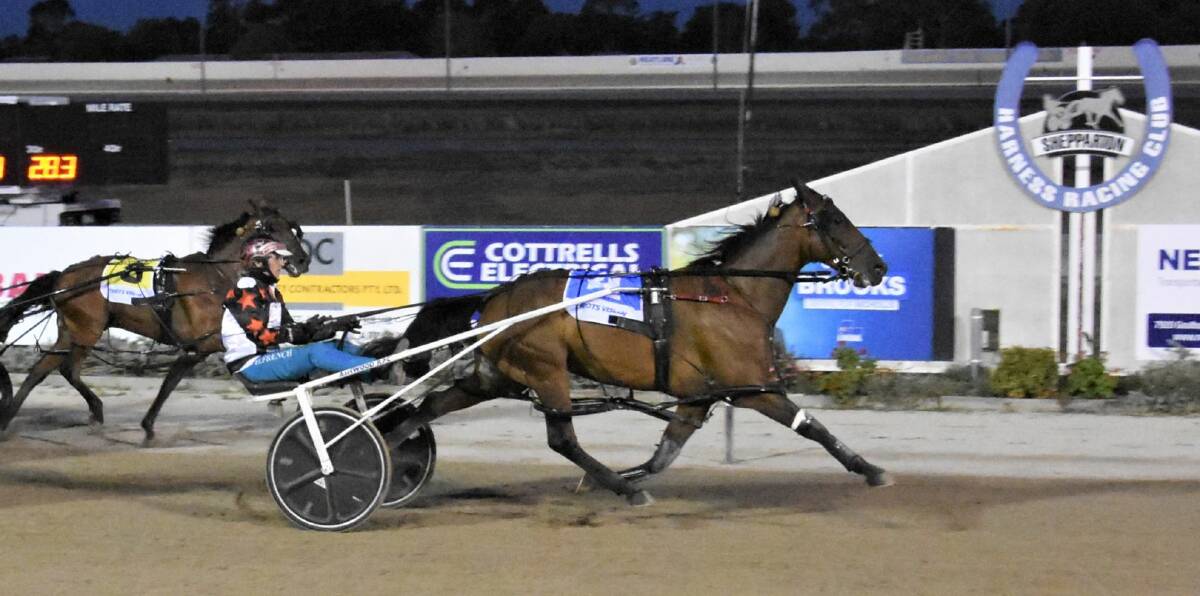 Tayla French steers Hard Rock Shannon to victory for her father Terry French at Shepparton on March 8. Picture: CLAIRE WESTON PHOTOGRAPHY