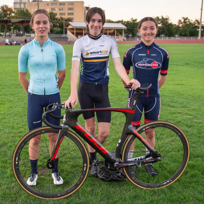Bendigo club-mates Maddie Douglas, Chase Hadden and Haylee Jack will represent Victoria at this week's national junior track championships in Brisbane. Also representing Victoria from Bendigo is Lucy Hall and Lilyth Jones, who are absent from the photo. Picture: RICHARD BAILEY