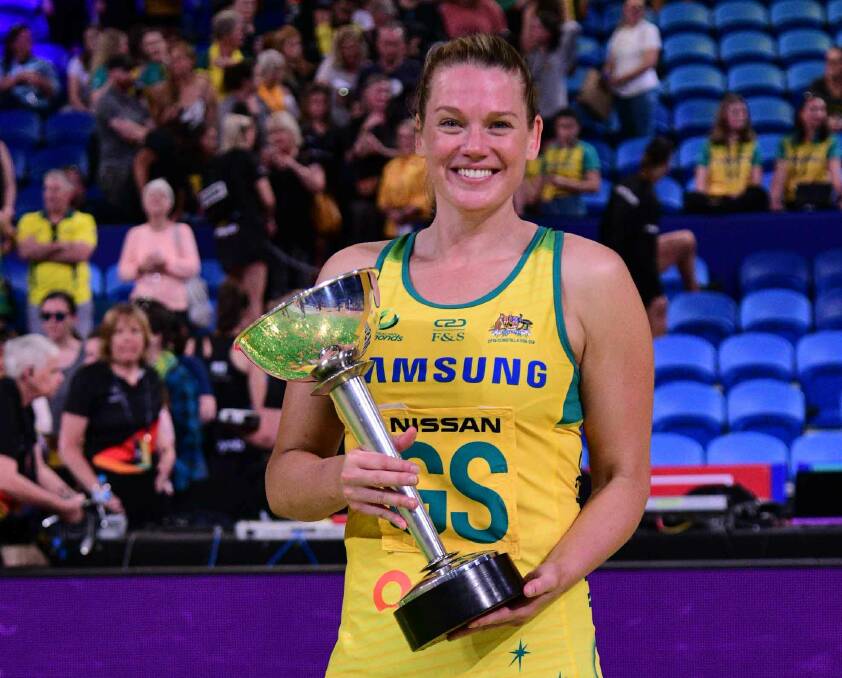 Caitlin Thwaites with the Constellation Cup following her 55th and final Test match for the Diamonds. Picture: PATRICK THWAITES