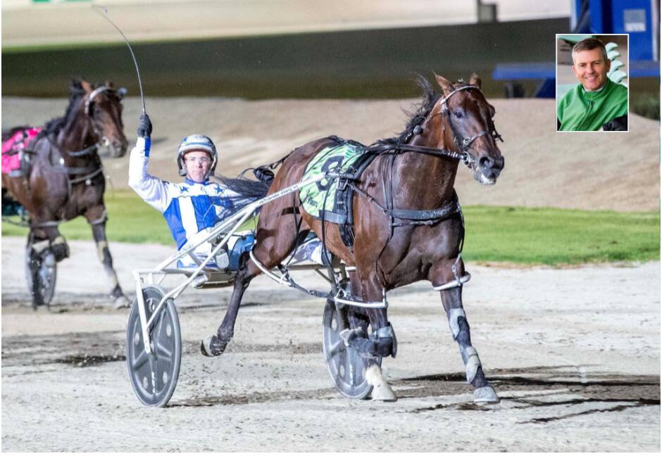 Lochinvar Art, driven by David Moran, surges to victory in the 2021 A.G. Hunter Cup at Tabcorp Park Melton. Inset: Bendigo's Rod Lakey. Main picture: STUART McCORMICK. Inset: BRENDAN McCARTHY