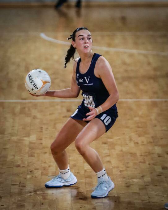 Strikers 23-and-under midcourt ace Mackenzie O'Dwyer will play for Victoria's 17-and-under team at this year's national championships. Picture courtesy of Netball Victoria