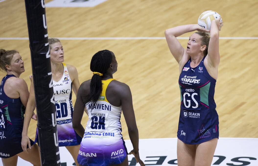 ON-SONG: Caitlin Thwaites prepares to put the Vixens further ahead during their semi-final encounter against the Lightning. Picture: BARRY ALSOP/MELBOURNE VIXENS