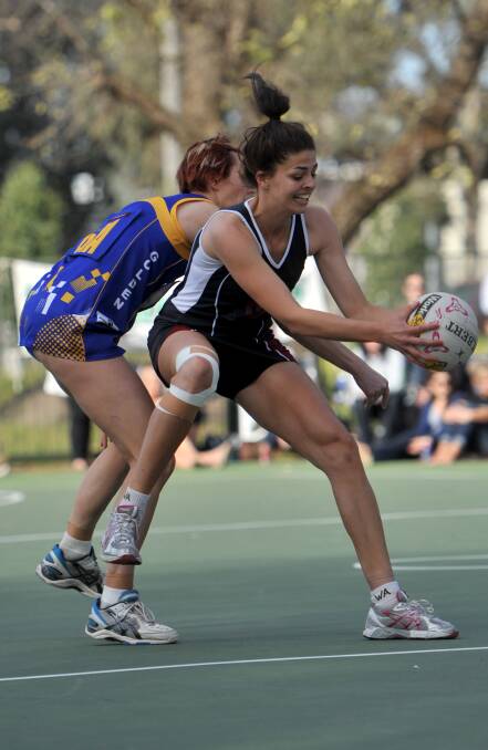 Chloe Watson and Golden Square playing coach Kath Basilewsky do battle on grand final day.