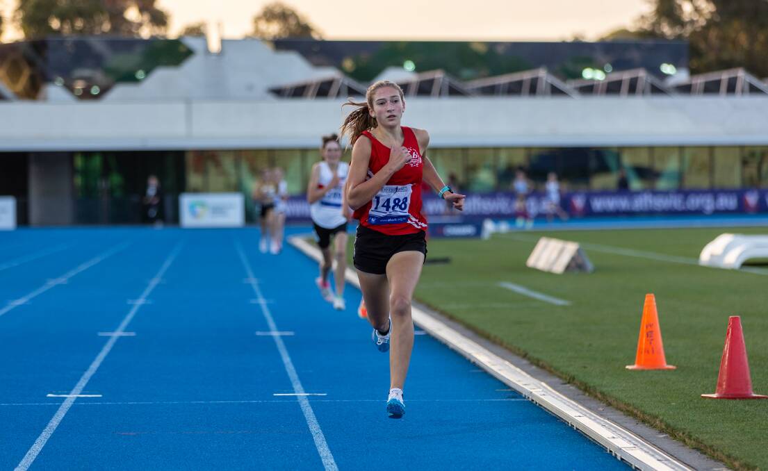 YOUNG GUN: Chelsea Tickell surges to gold by winning the 1500m final at Lakeside last Friday night. Picture by JAZZ DEOL