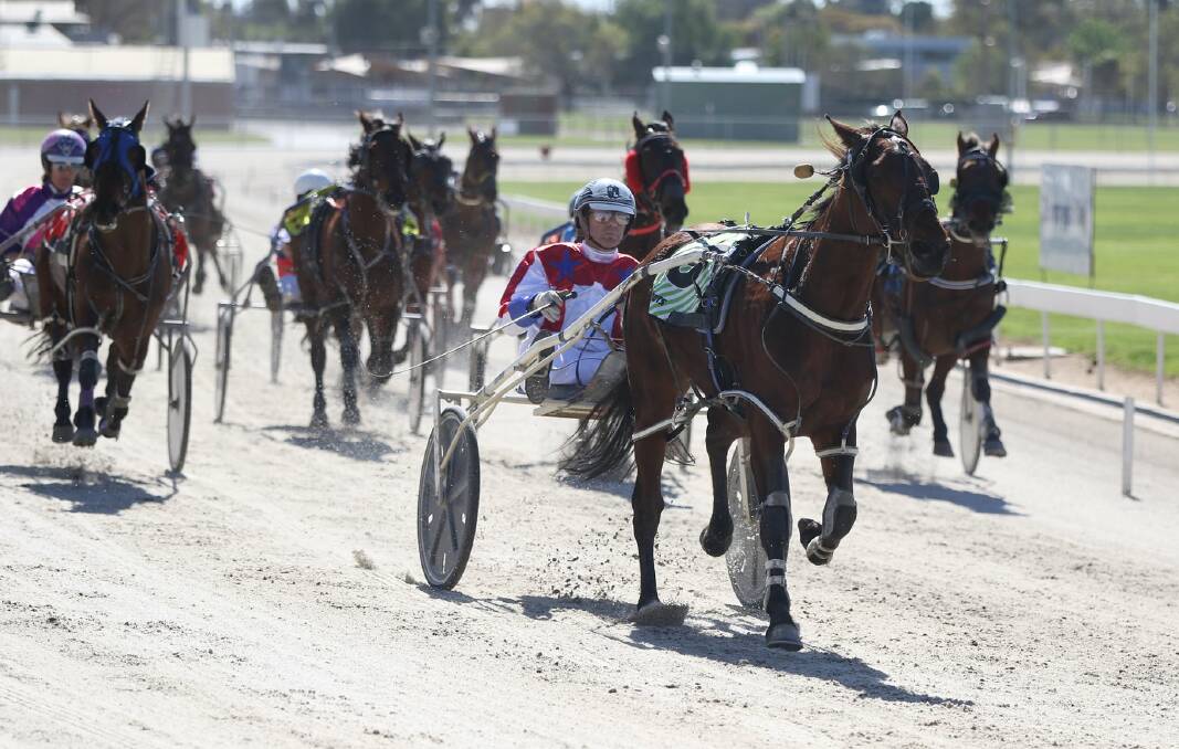 IN THE DRIVER'S SEAT: Rod Lakey steers the Glen Davies-trained Cobargo Grin to victory at Mildura's City Oval Paceway on September 10, part of a winning double for the day. Picture: CHARLI MASOTTI PHOTOGRAPHY