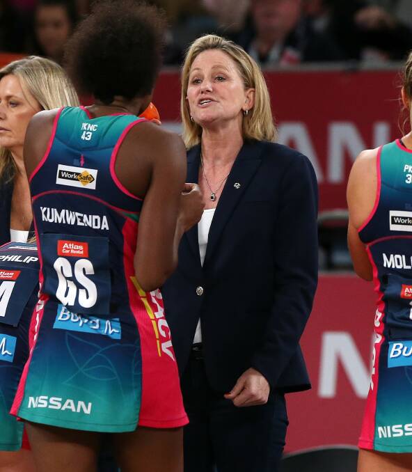 Vixens coach Simone McKinnis during the Round 11 Super Netball match between the Melbourne Vixens and the Giants Netball at Hisense Arena in Melbourne. Picture: AAP IMAGES