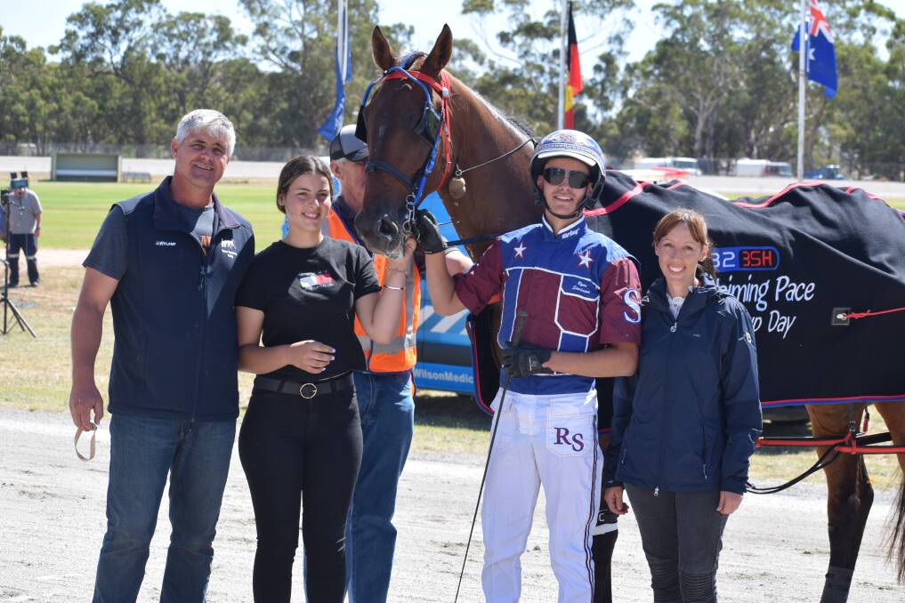 rainer Shane, Abbey, Ryan and Naomi Sanderson with Dikerry, who was the family's first winner since making the move to Charlton from their former home in New South Wales last week. Picture: KIERAN ILES