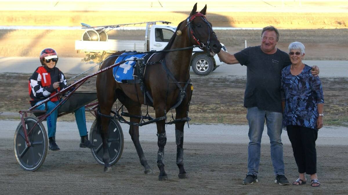 Tayla and Terry French combine for a win with Joeys Hangover at Shepparton on February 13. Picture: SHEPPARTON HARNESS RACING CLUB