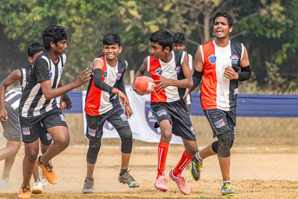 The Telangana Saints and Andra Pradesh Magpies do battle during the 2024 AFL India national Championships. Picture supplied by AFL India