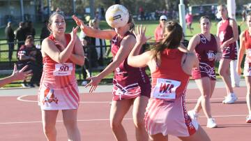 Kathryn Meade was a rock in defence for Bridgewater, which defeated Newbridge by two goals on Saturday in LVFNL netball. Picture: LUKE WEST