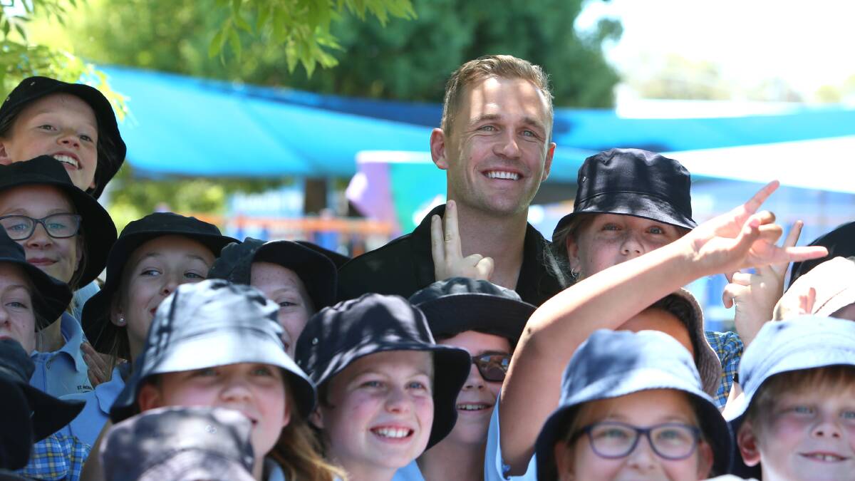Joel Selwood during a visit to St Monica's Primary School in December last year. Picture: GLENN DANIELS