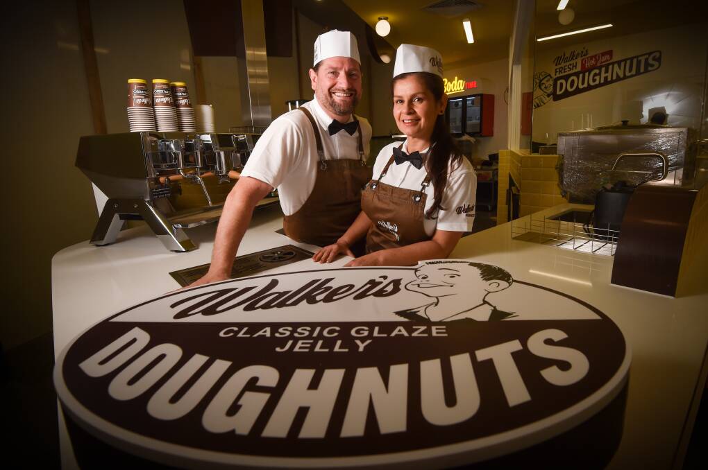 Adam Parsons and Zulma Fohrigen are opening a new Walkers Doughnut shop at the Bendigo Marketplace at the end of the week. Picture: DARREN HOWE