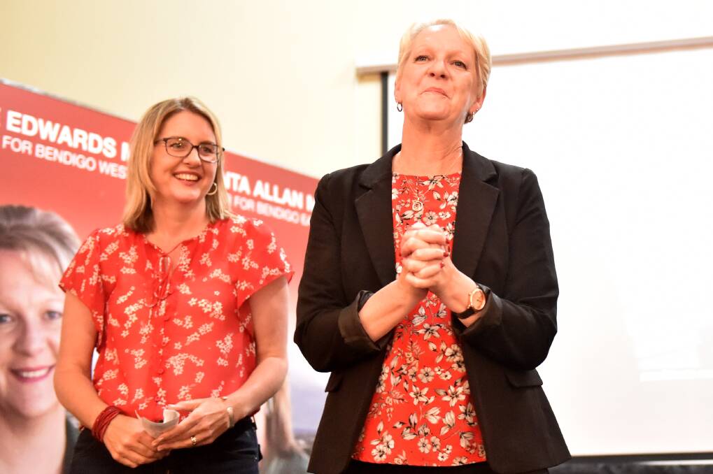 Labor's Jacinta Allan and Maree Edwards surged to victory on Saturday. Picture: DARREN HOWE
