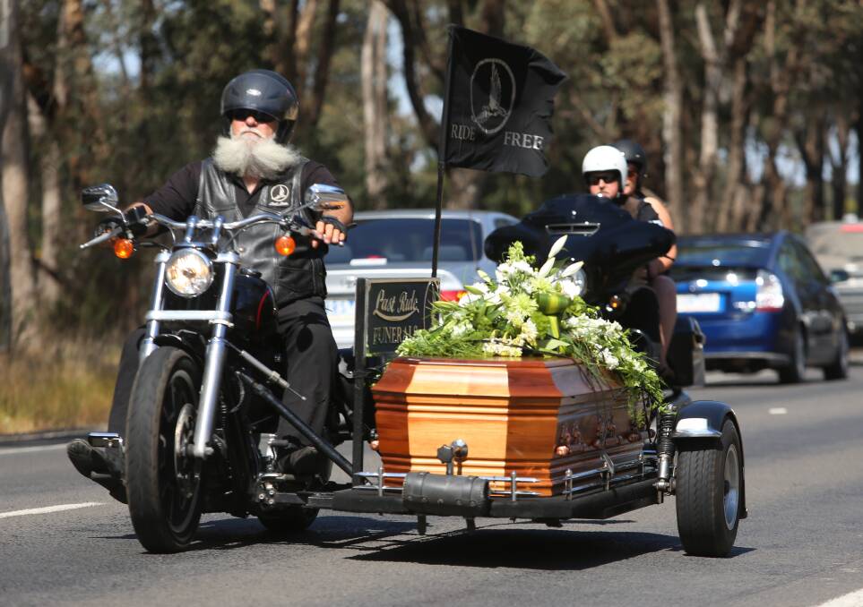 Motorbikes led the cortege through Bendigo following the service of Phil White. Pictures: GLENN DANIELS  
