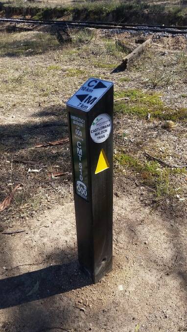 An emergency marker on the Castlemaine to Maldon rail trail. 