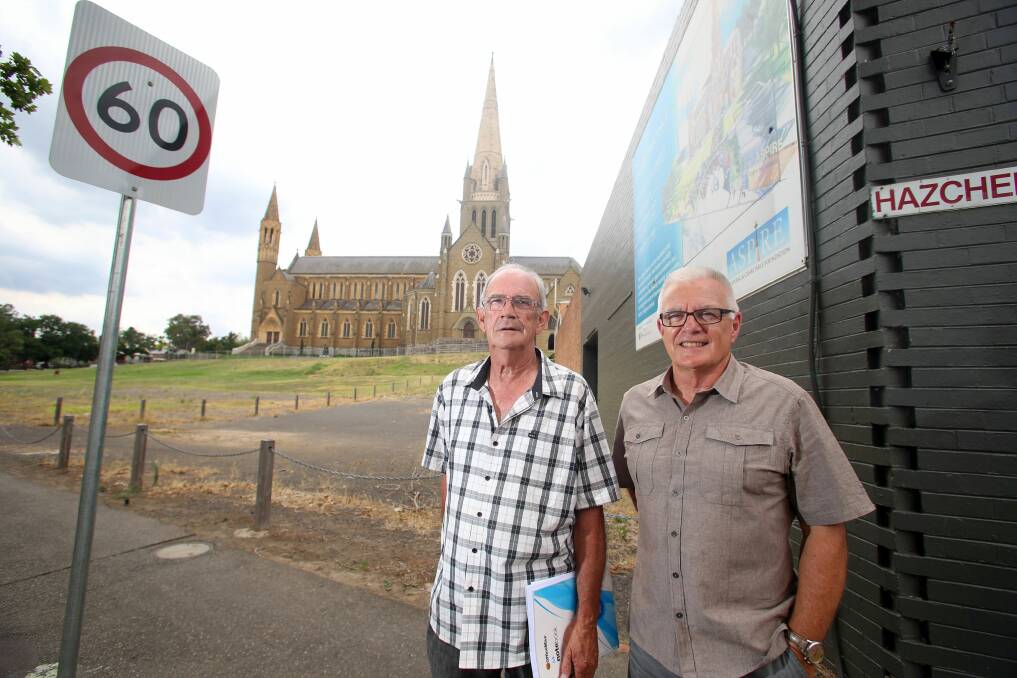 NOT FAIR: Max Turner and Alan Ellis are part of a group of residents challenging the approval of the Aspire Precinct. Picture: GLENN DANIELS