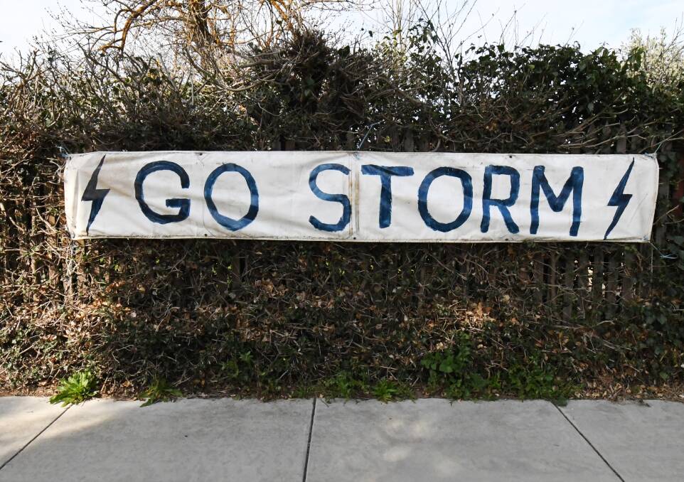 A storm banner outside a property in Strathfieldsaye. Picture: DARREN HOWE