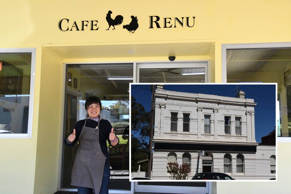 NO BANK: Cafe Renu owner Renu Pattison said her business was yet to feel the effect of the closure of Boort's last bank (inset) in June. 
