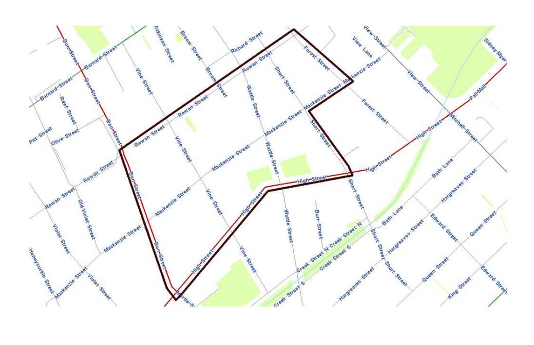 A map detailing streets which will be involved in the time-parking trial.