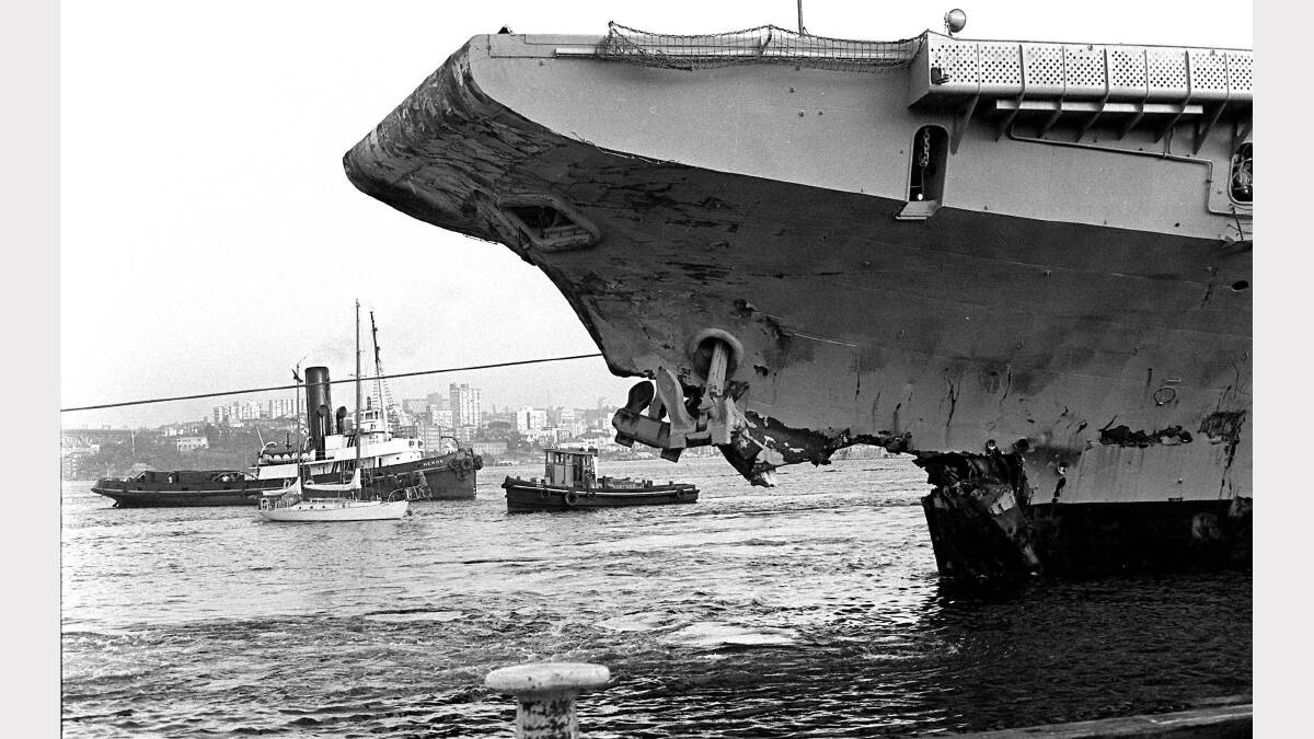 DAMAGE: The damaged aircraft carrier, HMAS Melbourne. 