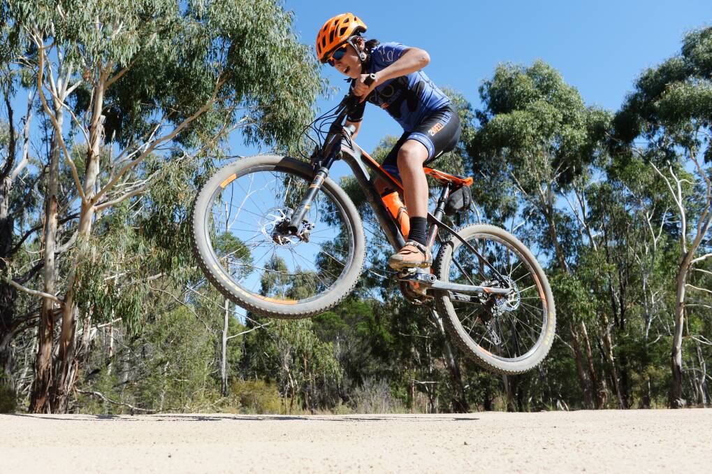 BIG AIR: Isaac Fletcher tests the new Mountain Bike Park in Harcourt, which opened in March. Picture: DARREN HOWE