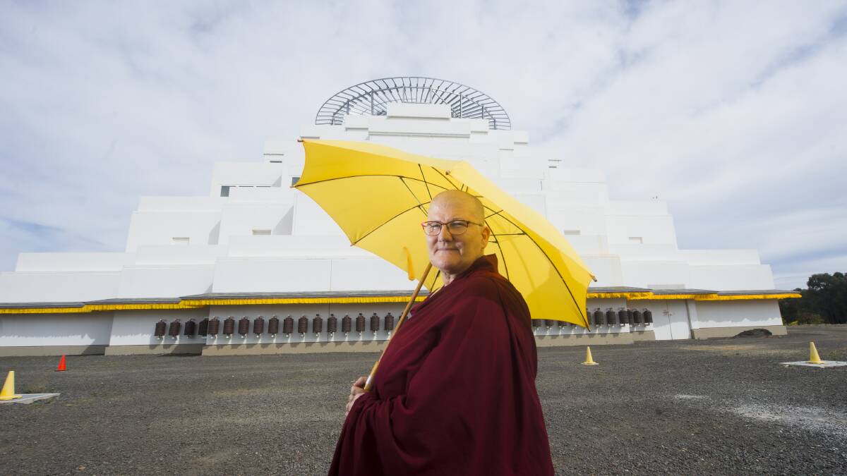 Peace: Buddhist nun the Venerable Damcho outside the Great Stupa of Universal Compassion, which was the subject of a $2.5 million state government funding injection in March. Picture: DARREN HOWE