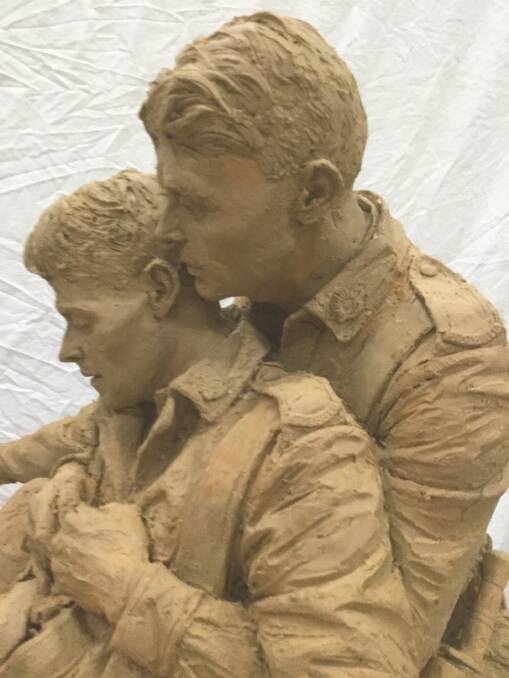 Part of Louis Lauman's clay sculpture of John and Jim Hunter