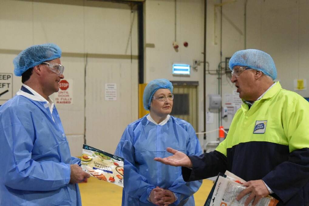 PLAN FOR VICTORIA: Opposition Leader Michael O'Brien, Member for Ripon Louise Staley and True Foods general manager Peter McAllister at True Foods' Maryborough site. Picture: Supplied. 