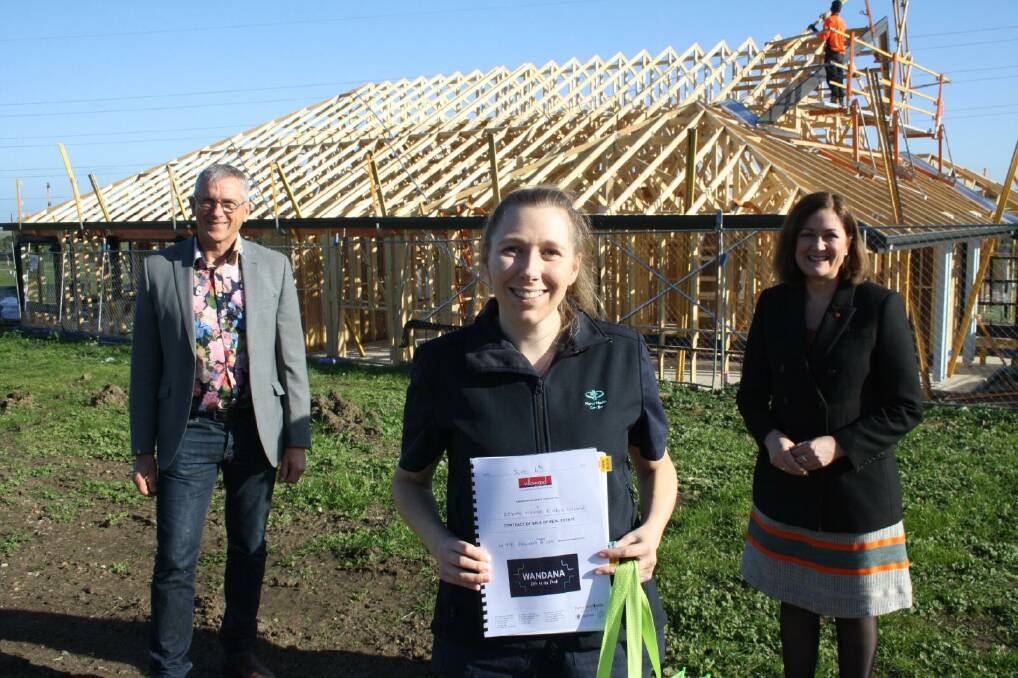 Villawood Properties' Rory Costelloe, new landowner Liv Niewand and Senator for Victoria Sarah Henderson. Picture: Supplied. 
