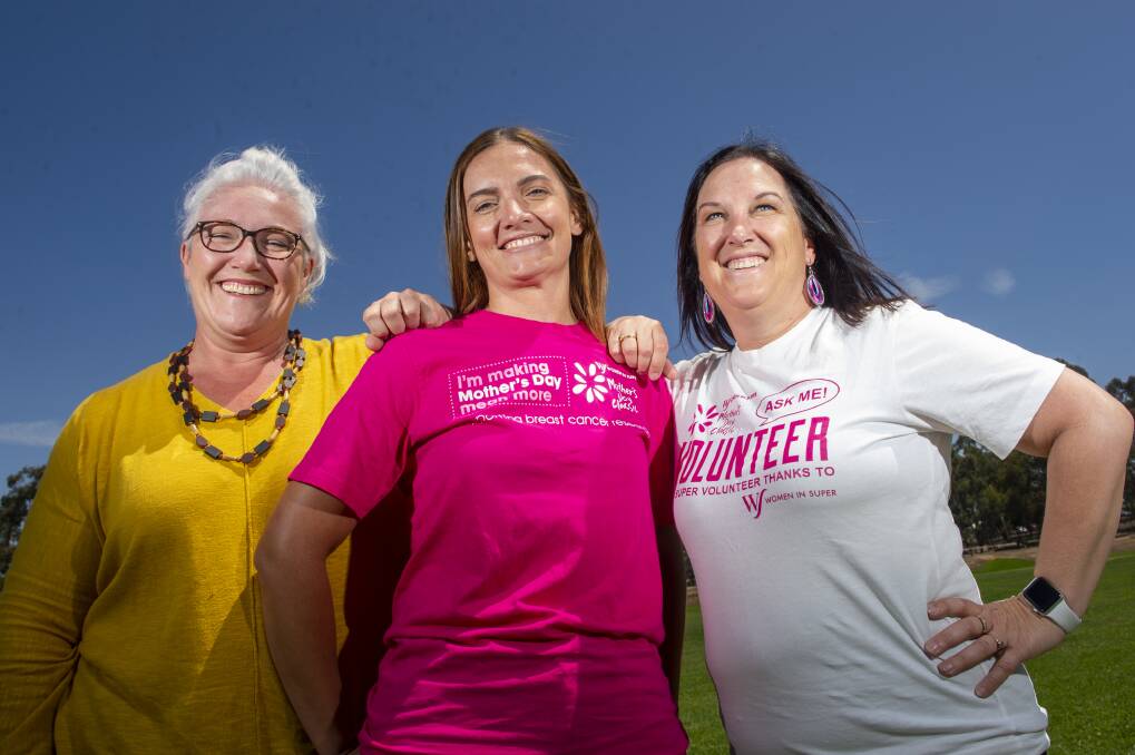 TEAM: Fiona Bradshaw, Jody McGregor and Jo Boyd ahead of the Mother's Day Classic Run. Picture: DARREN HOWE
