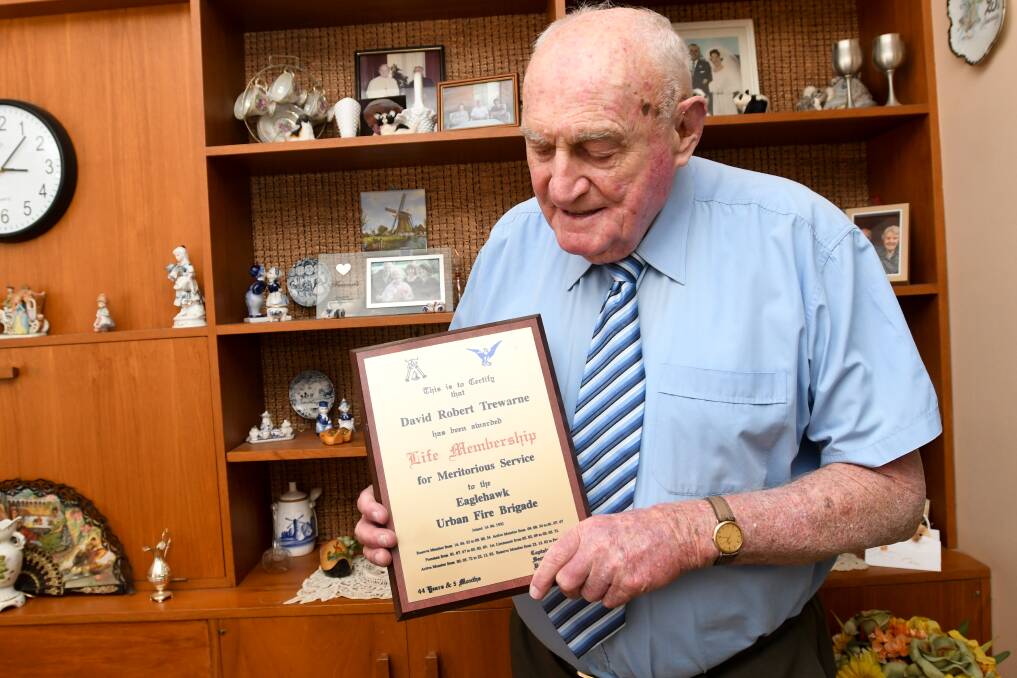 LOCAL LEGEND: David 'Toota' Trewarne has been part of the Eaglehawk CFA for nearly 70 years. Picture: NONI HYETT