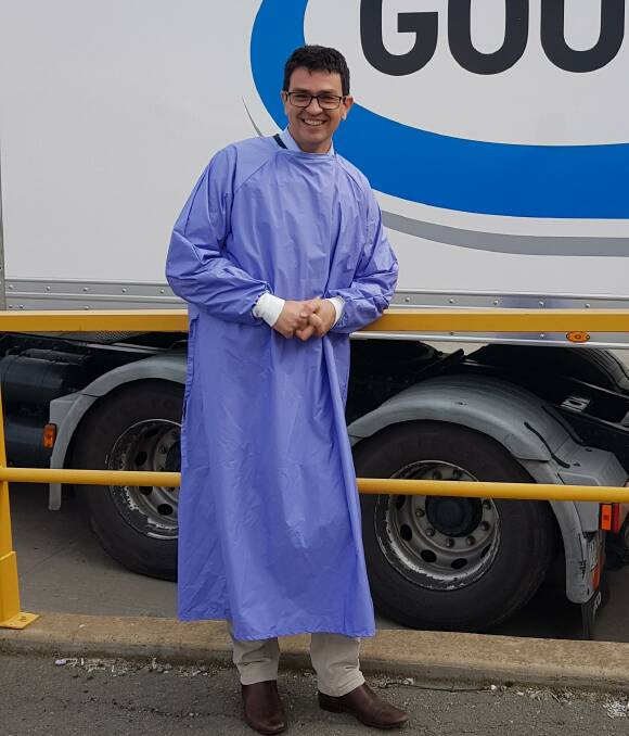 Gouge's Rob Priestly wearing a prototype gown, fitted with an RFID chip. Picture: Supplied. 