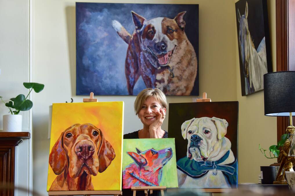 ANIMALS APLENTY: Artist Jan Henderson with a collection of her works at Grange Gallery, Eaglehawk. Picture: BRENDAN MCCARTHY