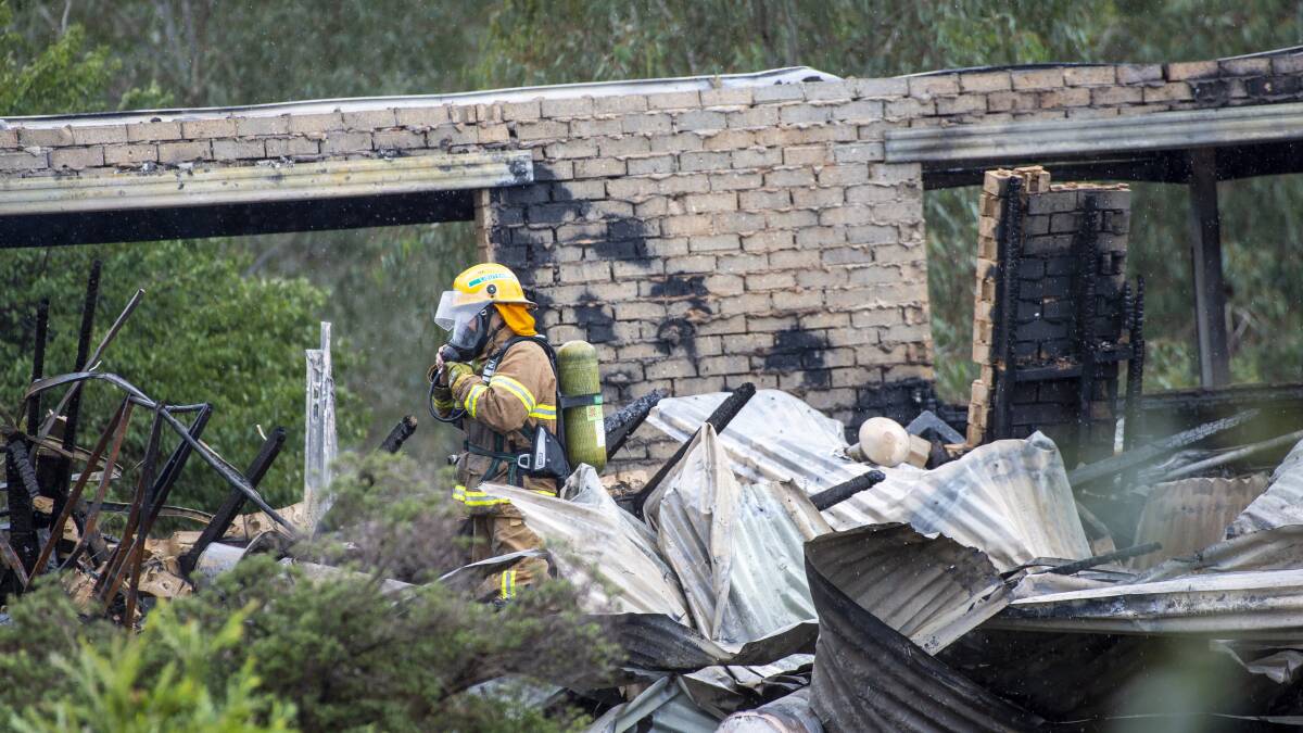 Fire engulfed a property in Longlea on Saturday. Picture: DARREN HOWE