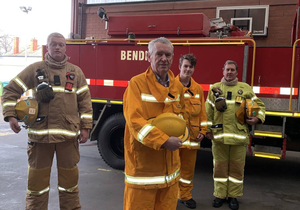 Brendan Manson, George Flack, Blair McCormick and new captain Ian Ellis at Bendigo Fire Station. 