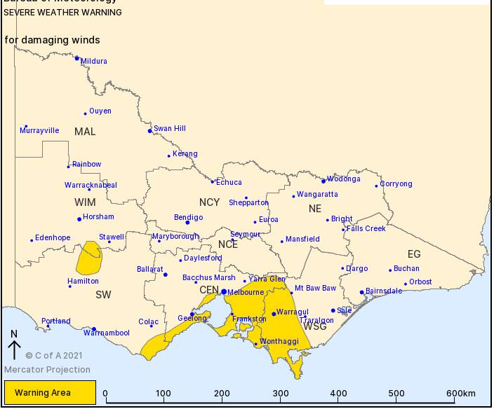 The Bureau of Meteorology has issued a severe wind warning for parts of Victoria. Picture: Bureau of Meteorology