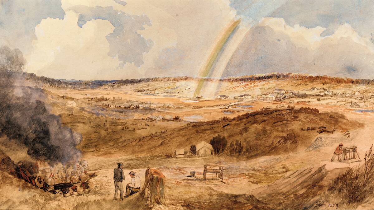 GOLD: George Rowe. The end of the rainbow, Golden Square, Bendigo 1857. Watercolour. Newson Bequest Fund 2004.