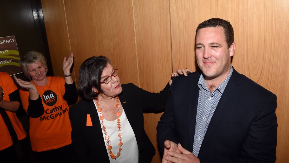 Cathy McGowan and Marty Corboy on election night 2016.