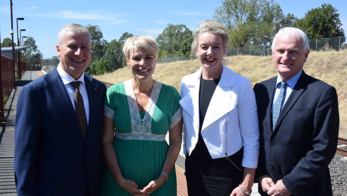 Nationals deputy leader Bridget McKenzie, third from right, in Wodonga for the announcement of an extra $135 million for the North-East railway line upgrade earlier this year.