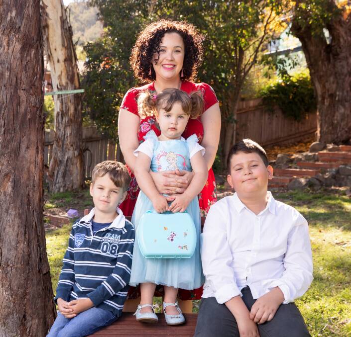Natalie Raffenot with her children AJ, 6, Evie, 2, and Ollie, 9. Picture: Sitthixay Ditthavong