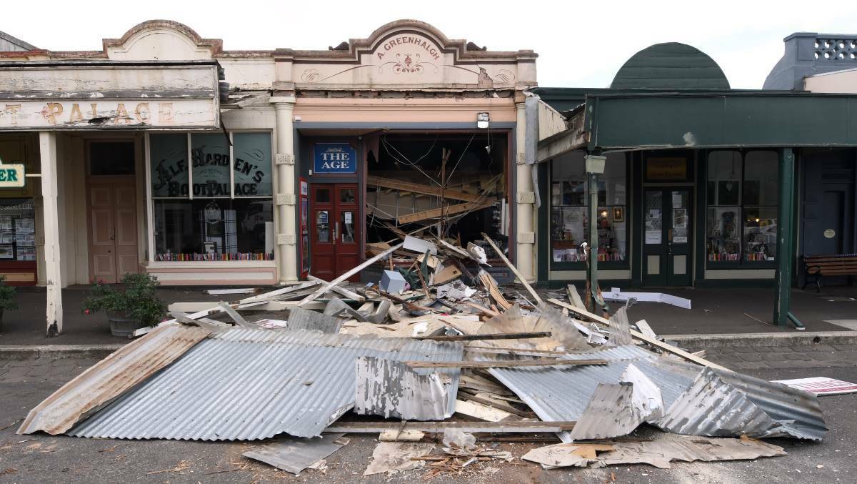 DESTROYED: Grant Nalder, Martin Locandro and Robert Fitzpatrick caused significant damage to the historic Clunes Newsagency building when they attempted to rip out an ATM. Picture: Adam Trafford