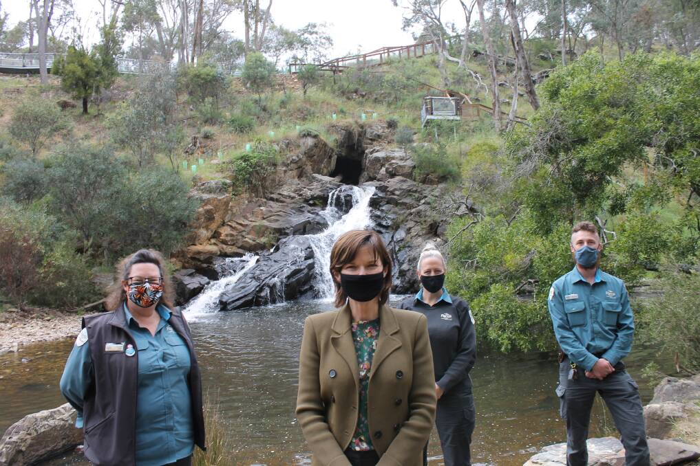 RE-OPENED: Parks Victoria Rangers Siobhan, Kyra and Tom with Macedon MP Mary-Anne Thomas. Picture: Supplied 
